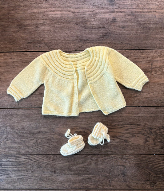 Vintage Yellow Knit Cardigan & Booties