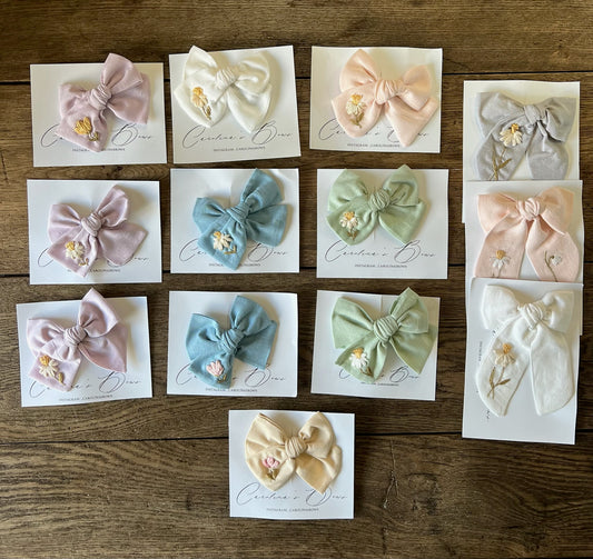 Carolina’s Hand Made / Embroidered Linen Bows