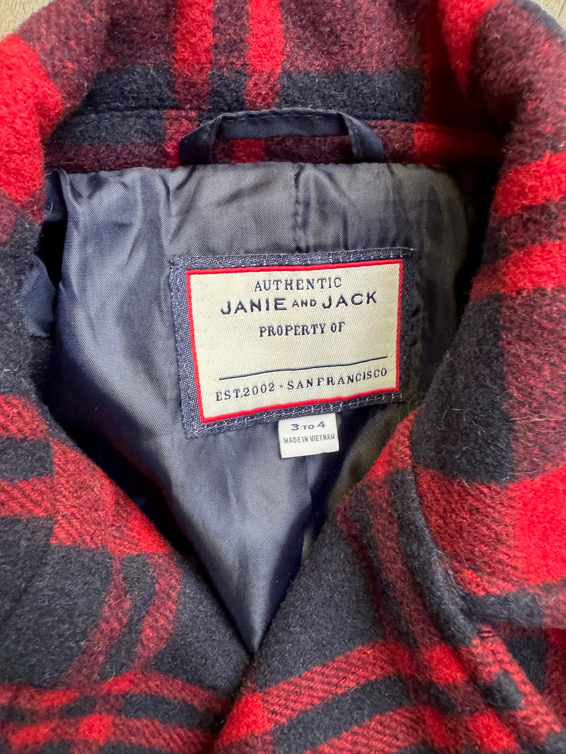 Janie & Jack Red & Navy Plaid Wool Coat
