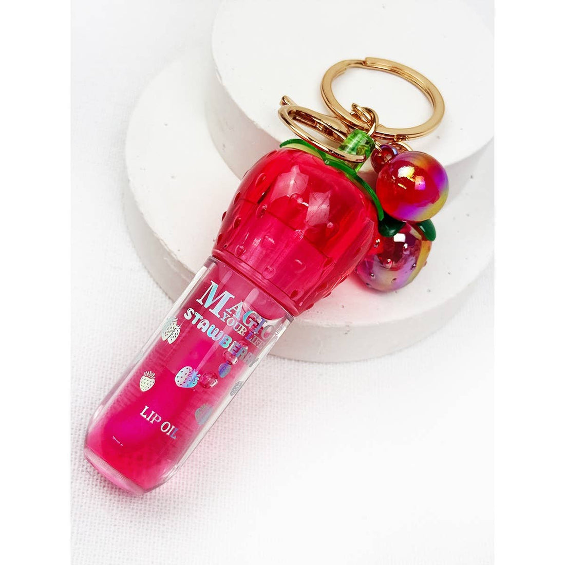 Strawberry Charm Keychain Lip Gloss Set