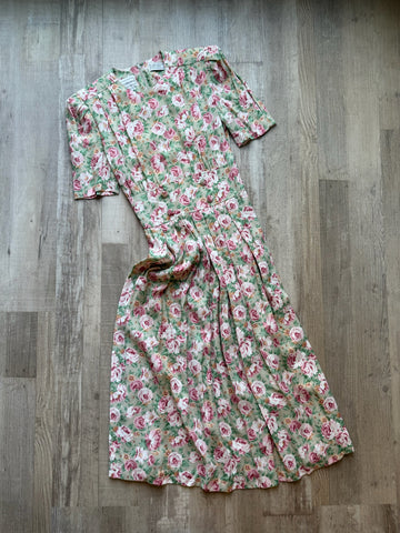 Karin Steven Green/Pink Floral Vintage Dress