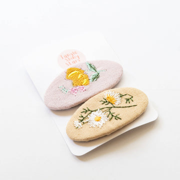 Embroidered Pink/Beige Snap Clips