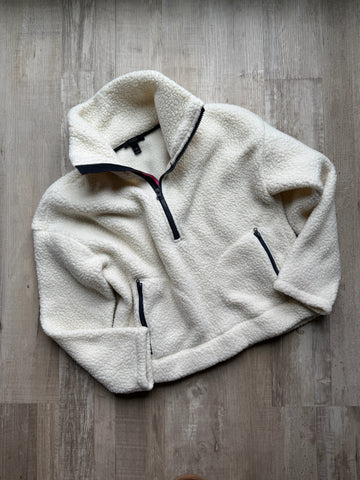 J Crew White Sherpa Pullover