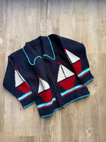 Handmade Knit Sailboat Cardigan