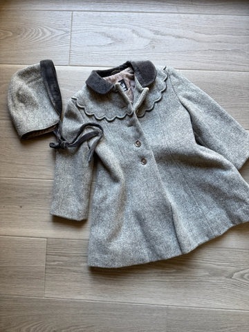 Vintage Grey Wool Coat & Bonnet