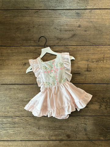 Numi Pink Swiss Dot Floral Pinafore