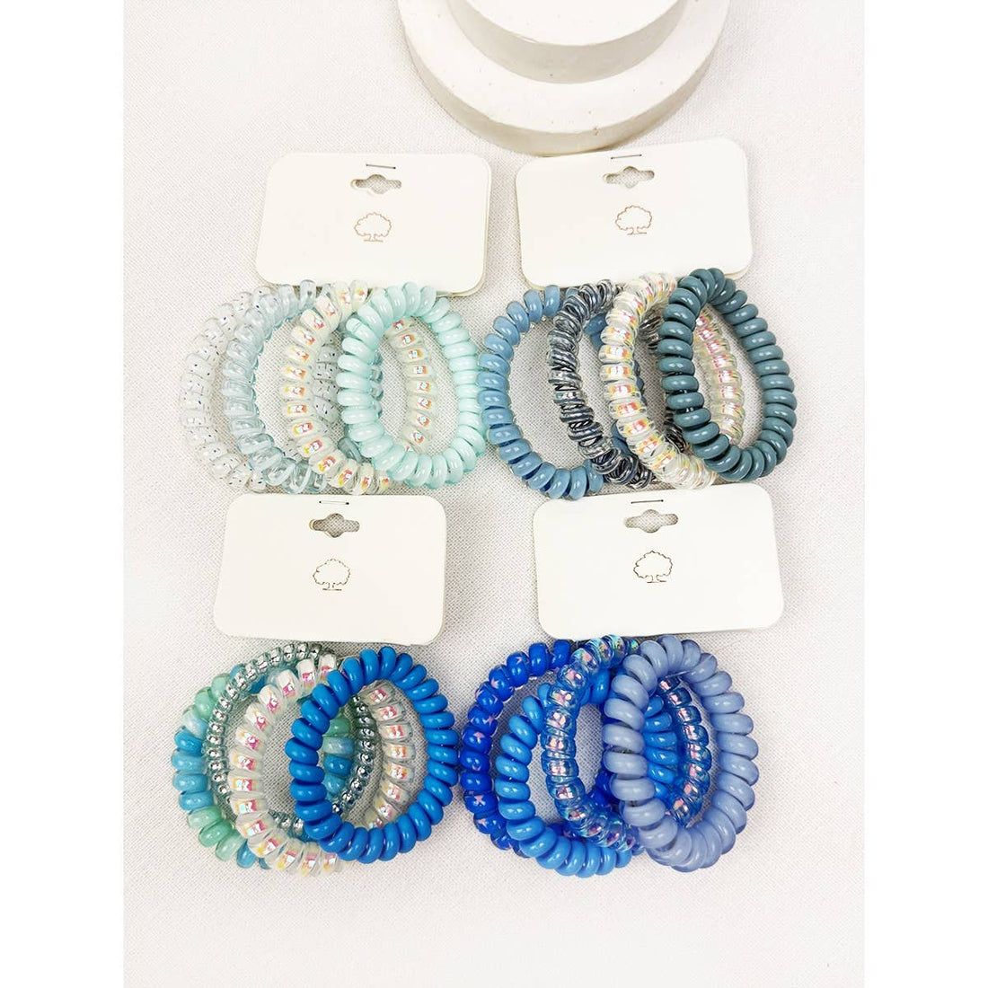 Blue Tone Multi Design Spiral Hair Ties
