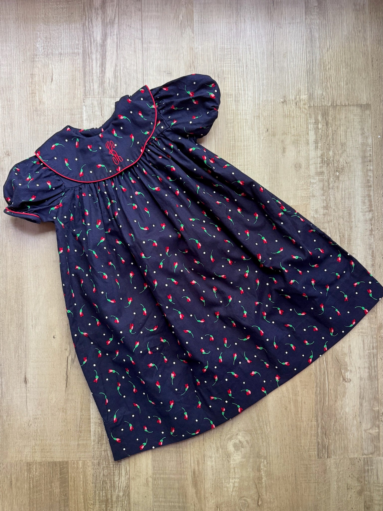 Vintage Blue Floral Dress w/ K monogram