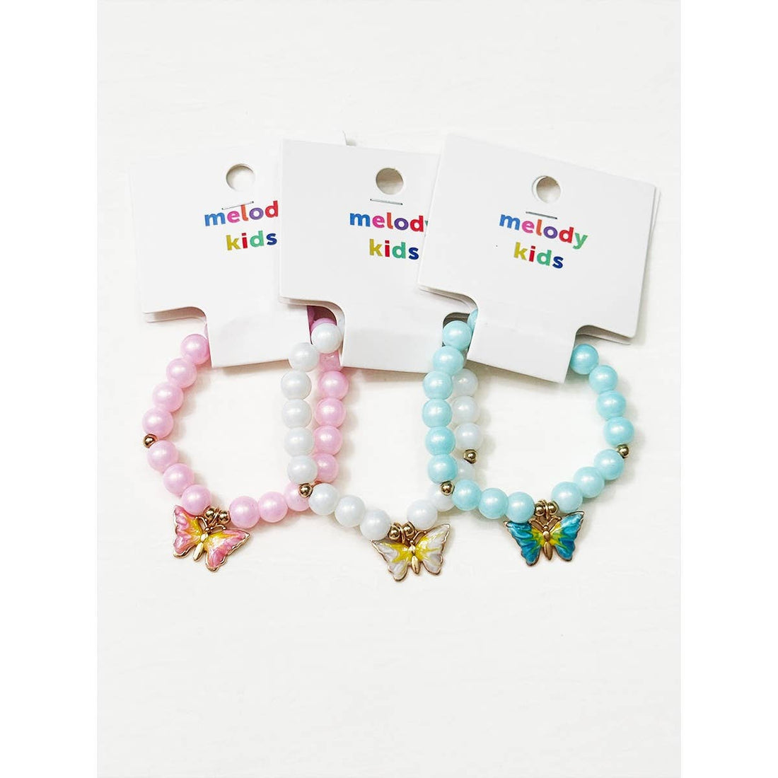 Kids Butterfly Pendant Mix Bead Stretch Bracelet