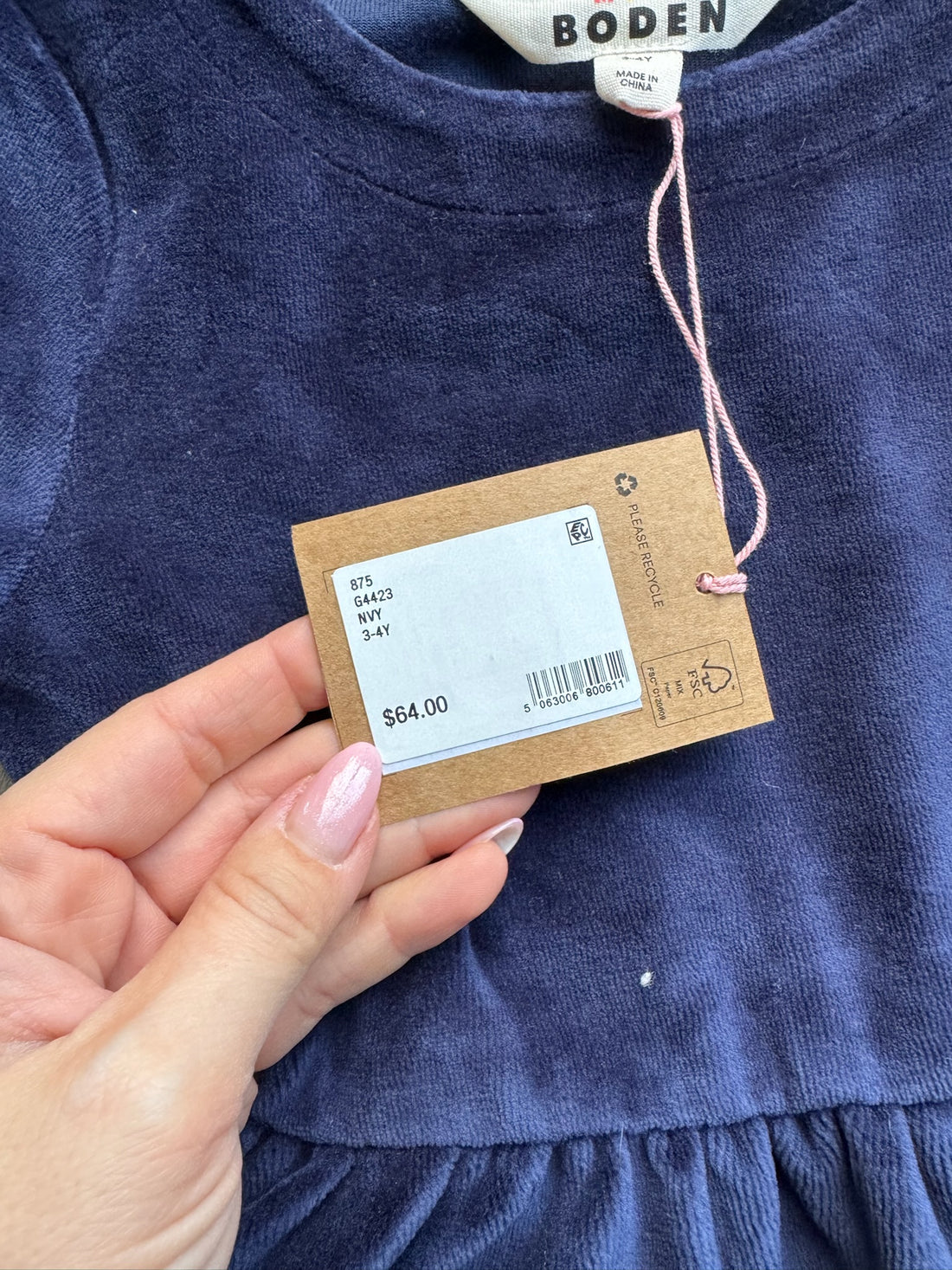 Boden Navy Velour Dress - NEW