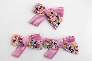 Velvet Sparkle Hair Bow - Pink
