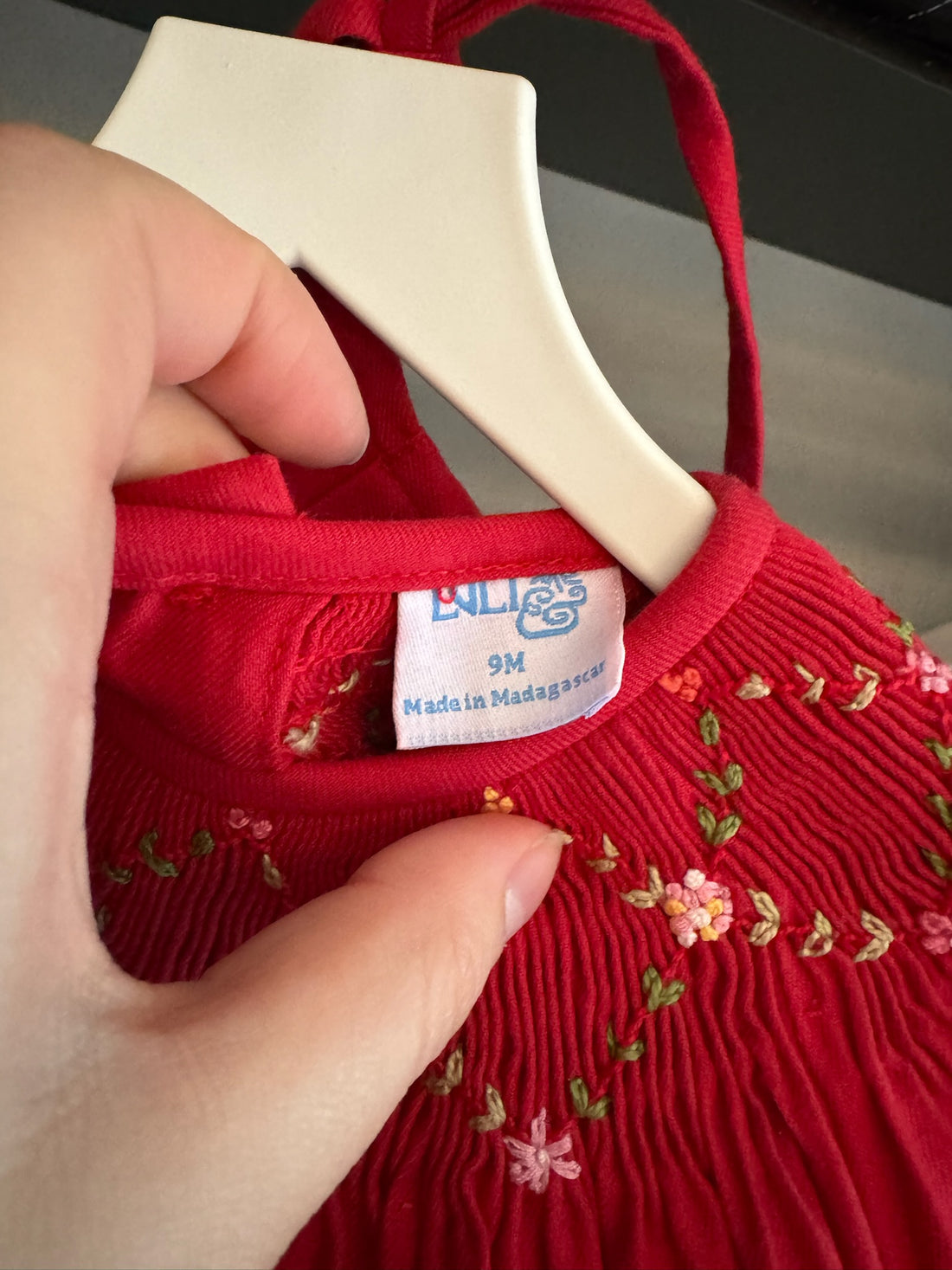 Luli & Me Red Smocked Dress w/ Bonnet