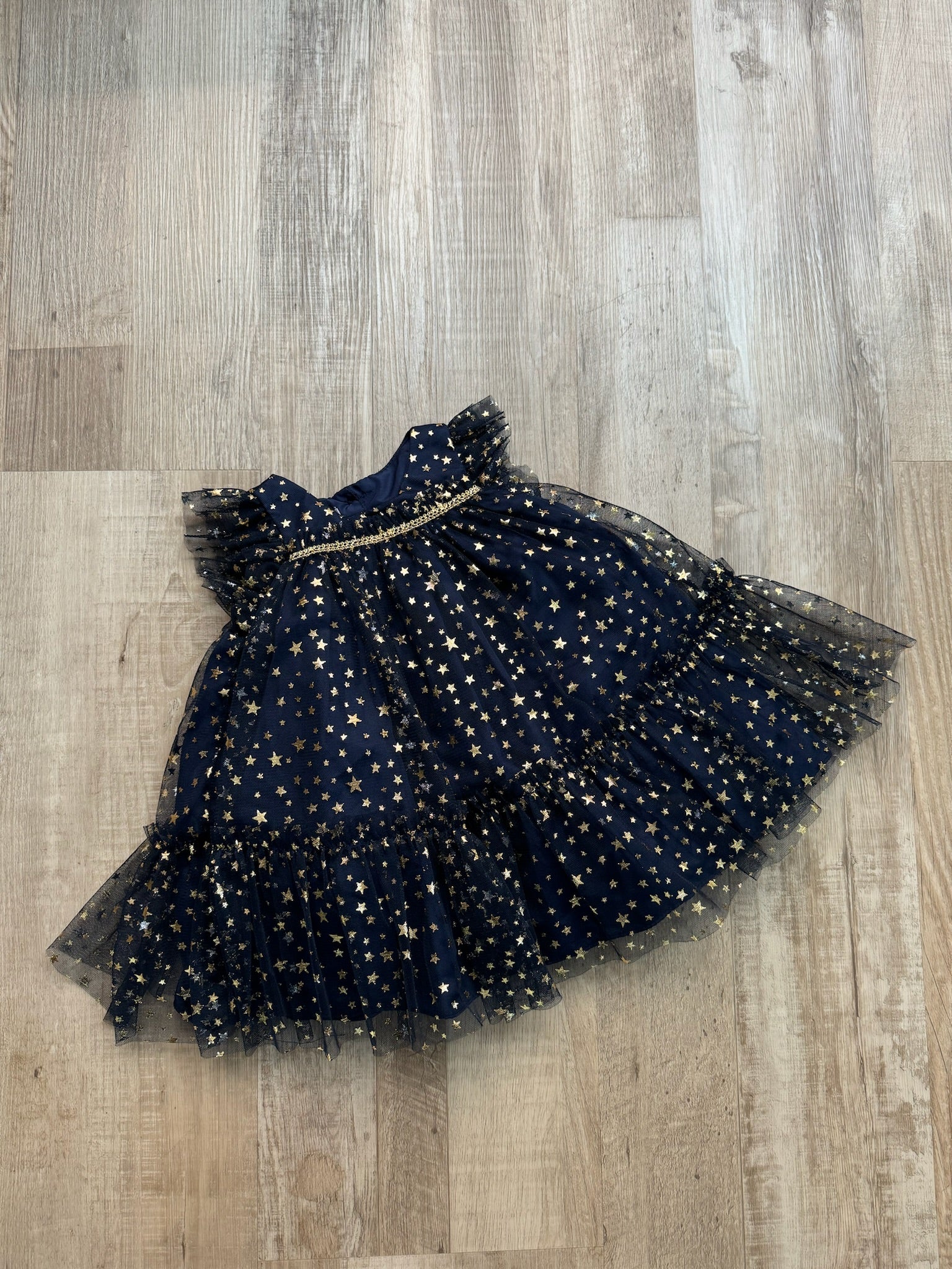 Boutique Blue Tulle Dress w/ Gold Stars