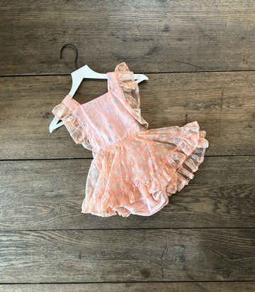 Numi Vintage Peach Floral Flocked Pinafore
