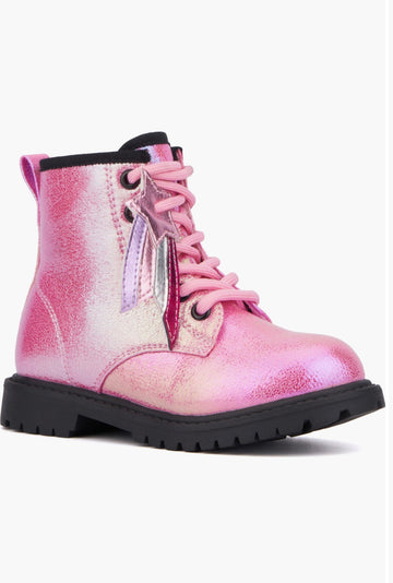 Olivia Miller Pink Metallic Combat Boot - NEW