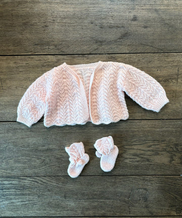 Vintage Pink Knit Cardigan & Booties