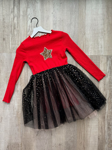 Petite Hailey Red Black Tulle Star Dress