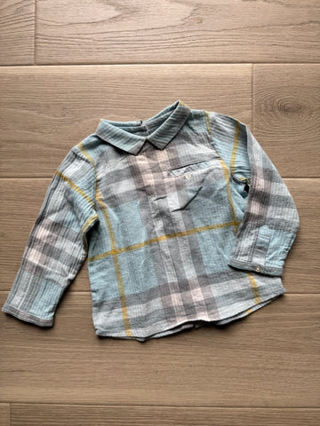 Burberry Blue Plaid Button Down Shirt