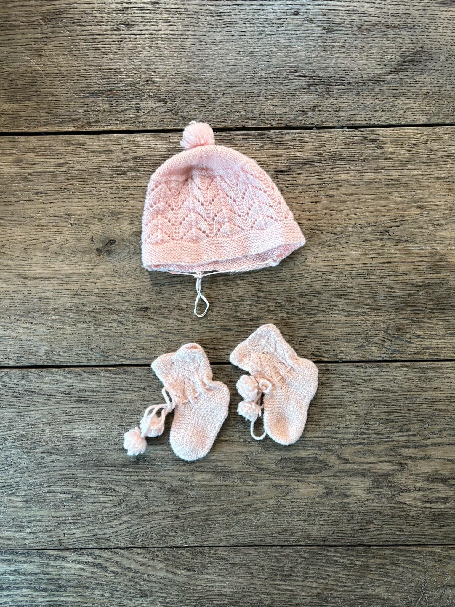 Vintage Pink Bonnet & Booties