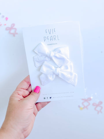 White Mini Solid Pinwheel Pigtail Bow Set