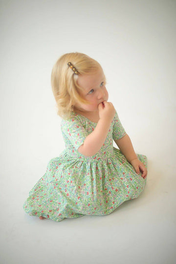 Short Sleeve Twirl Dress in Spring Green Floral