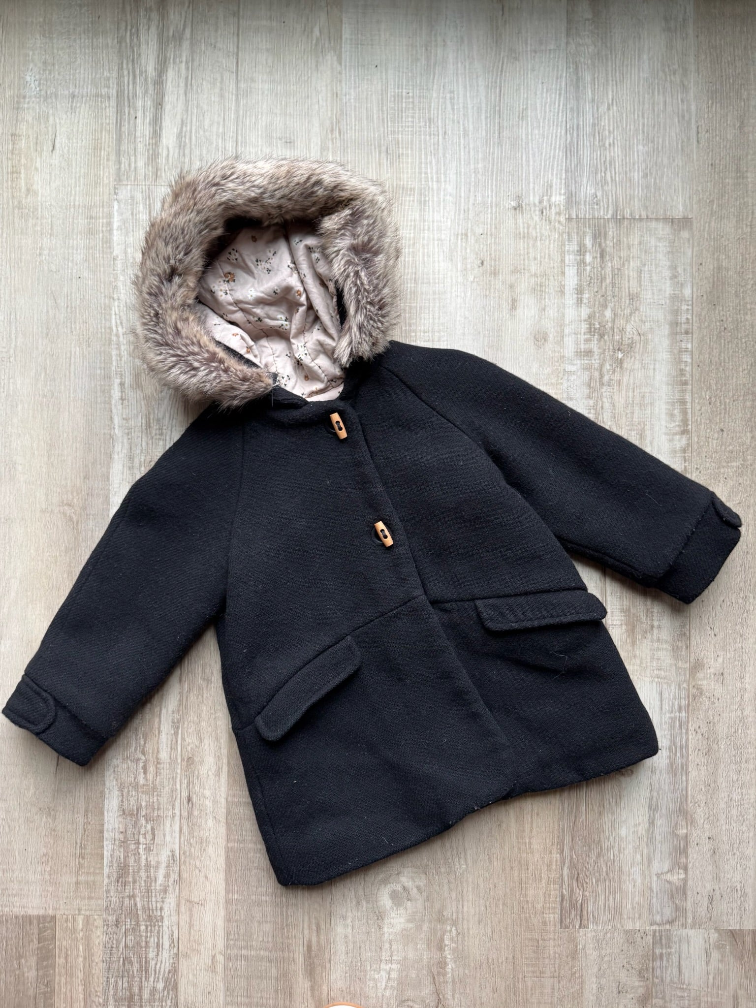 Zara Black Coat w/ Fur - AS IS