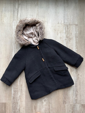 Zara Black Coat w/ Fur - AS IS