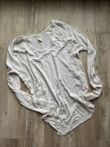 Free People White Waffle Knit Long Sleeve Shirt