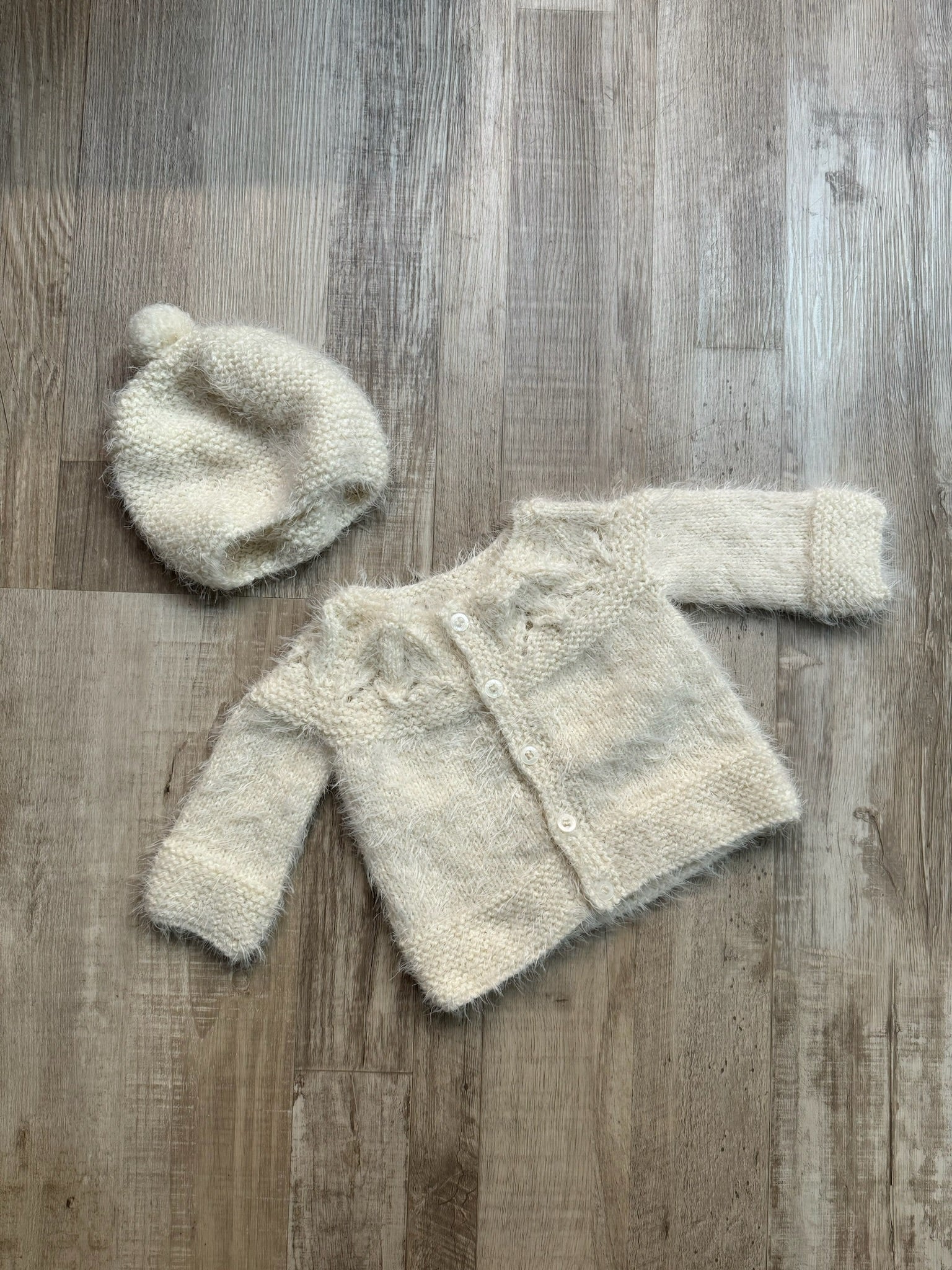 Handmade White Cardigan & Hat