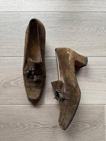Ferragramo Green Suede Heels