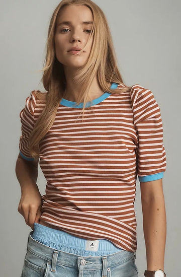 Maeve Stripped Puff Sleeve Top