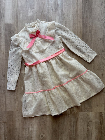 Vintage White Dress w/ Pink Bow