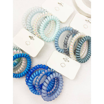 Blue Tone Multi Design Spiral Hair Ties