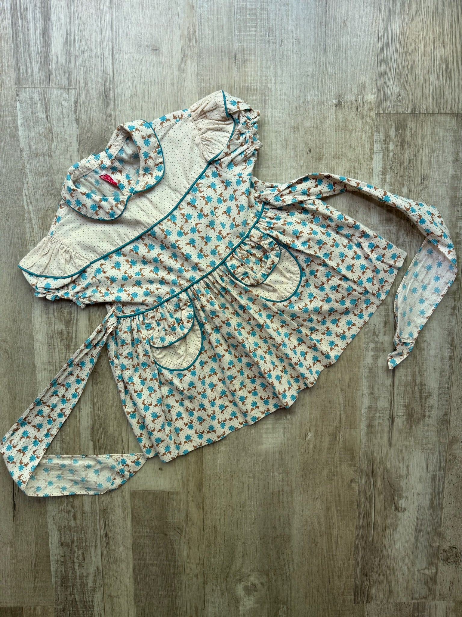 Vintage Cream Dress w/ Blue Floral