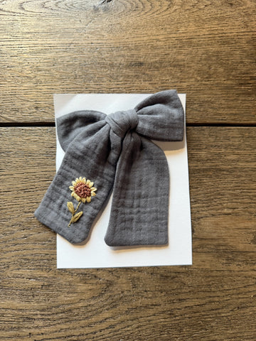 Carolina Handmade Embroidered Sunflower Bow