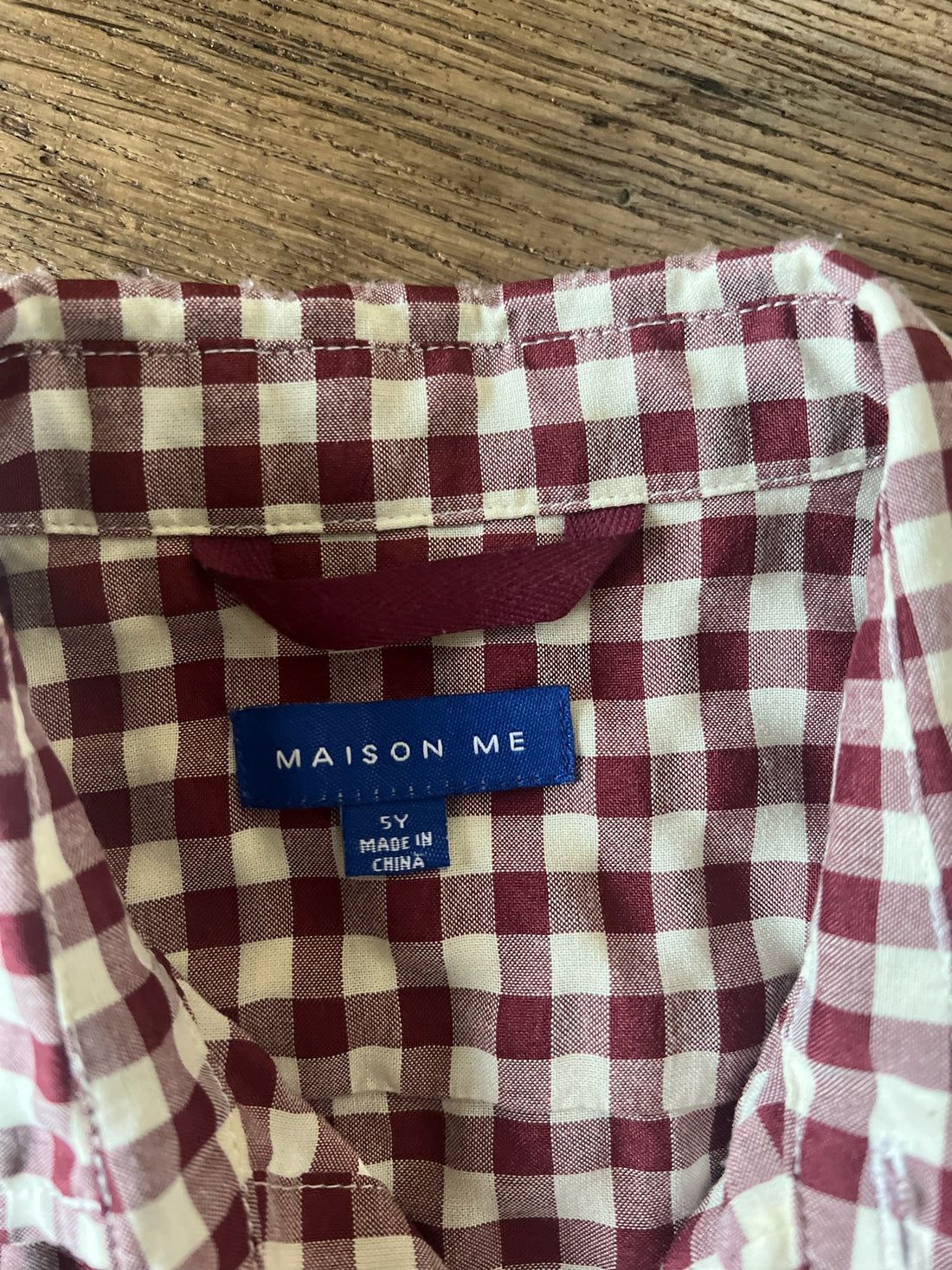 Maison Me Burgundy Check Button Down