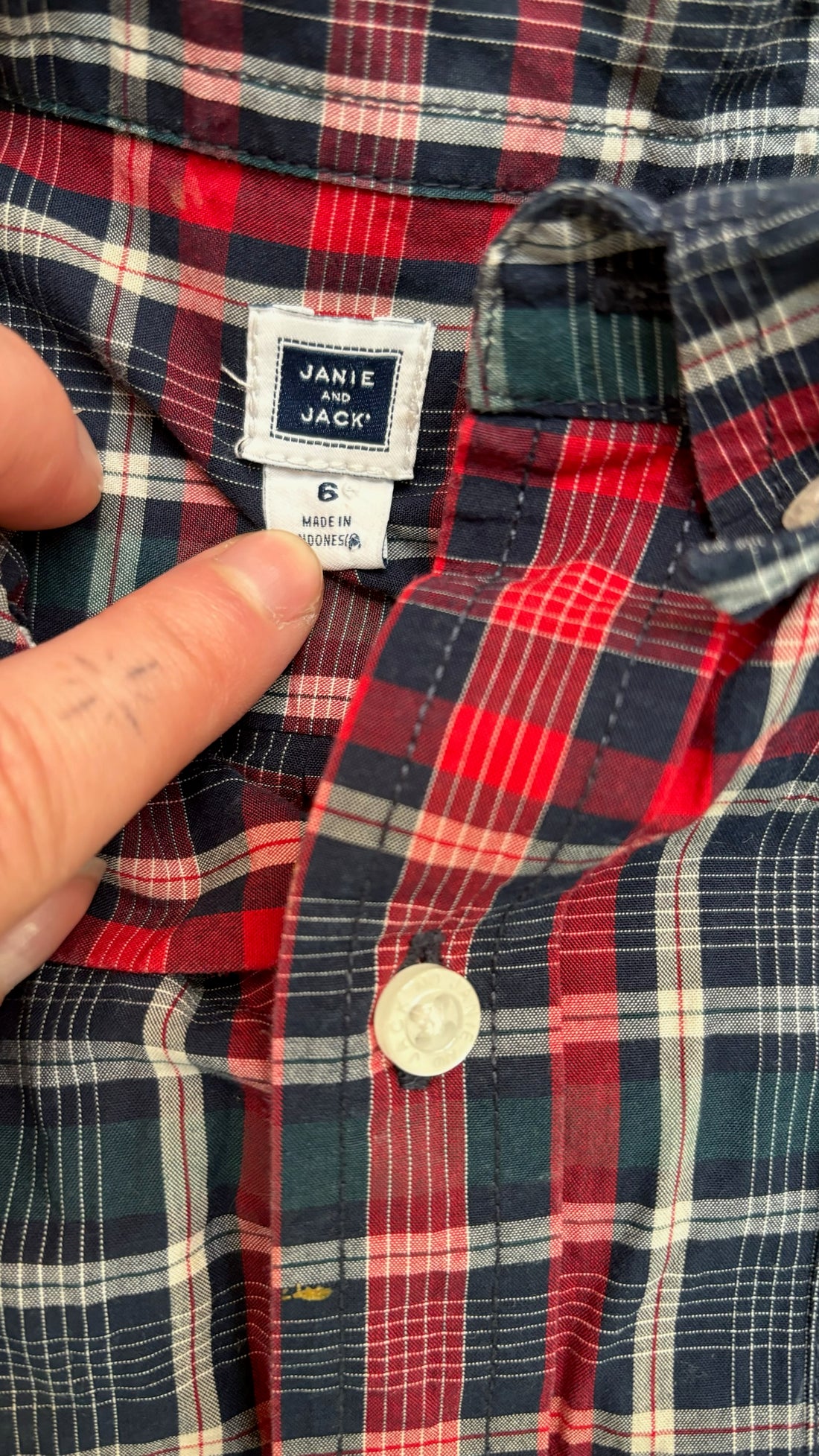 Janie & Jack Navy Red Button Down