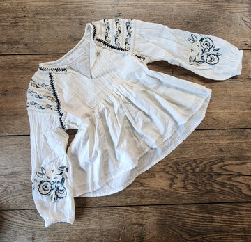 Zara White Floral Embroidered Top
