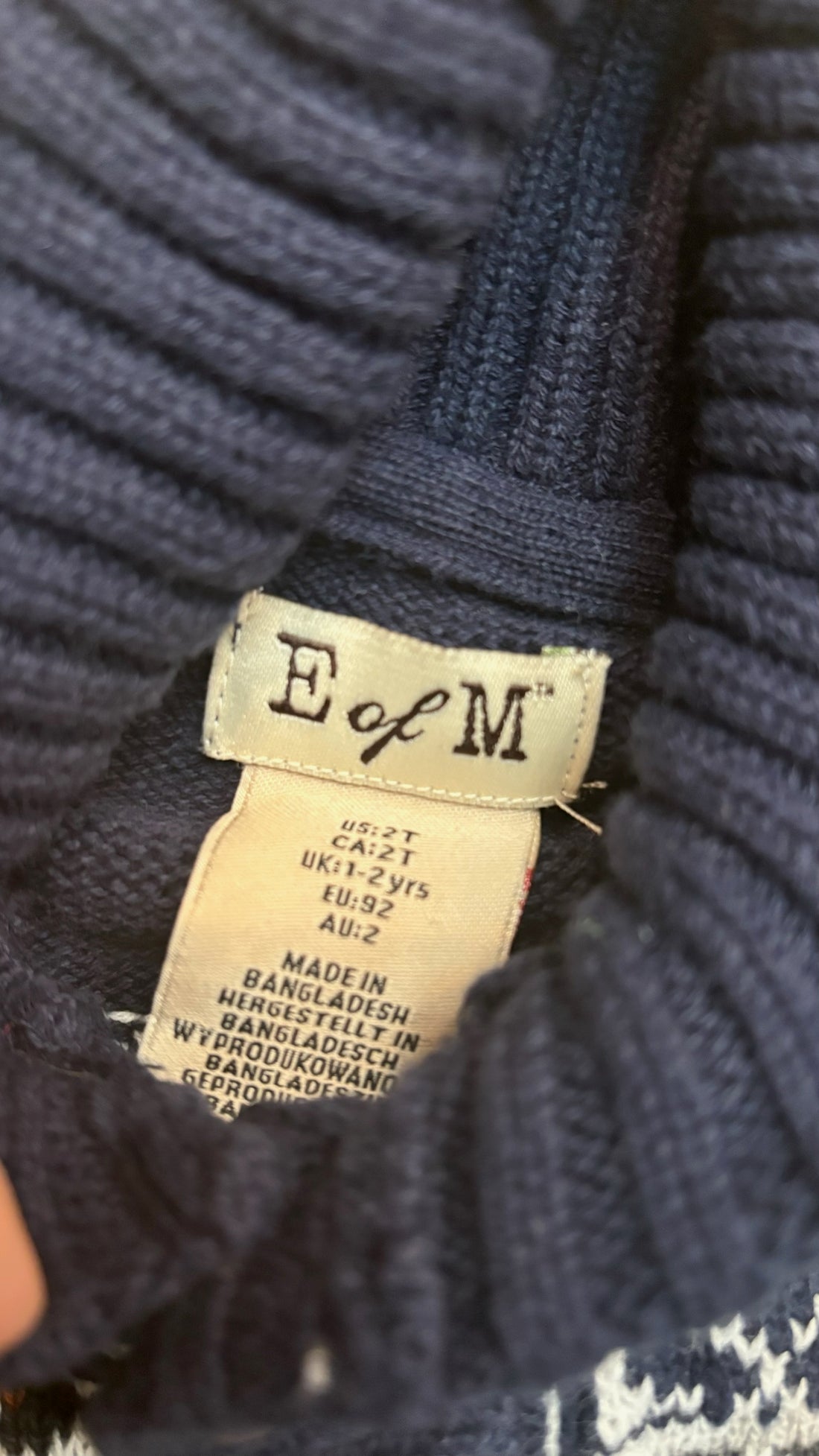 E of M Fair Isle Navy Cardigan