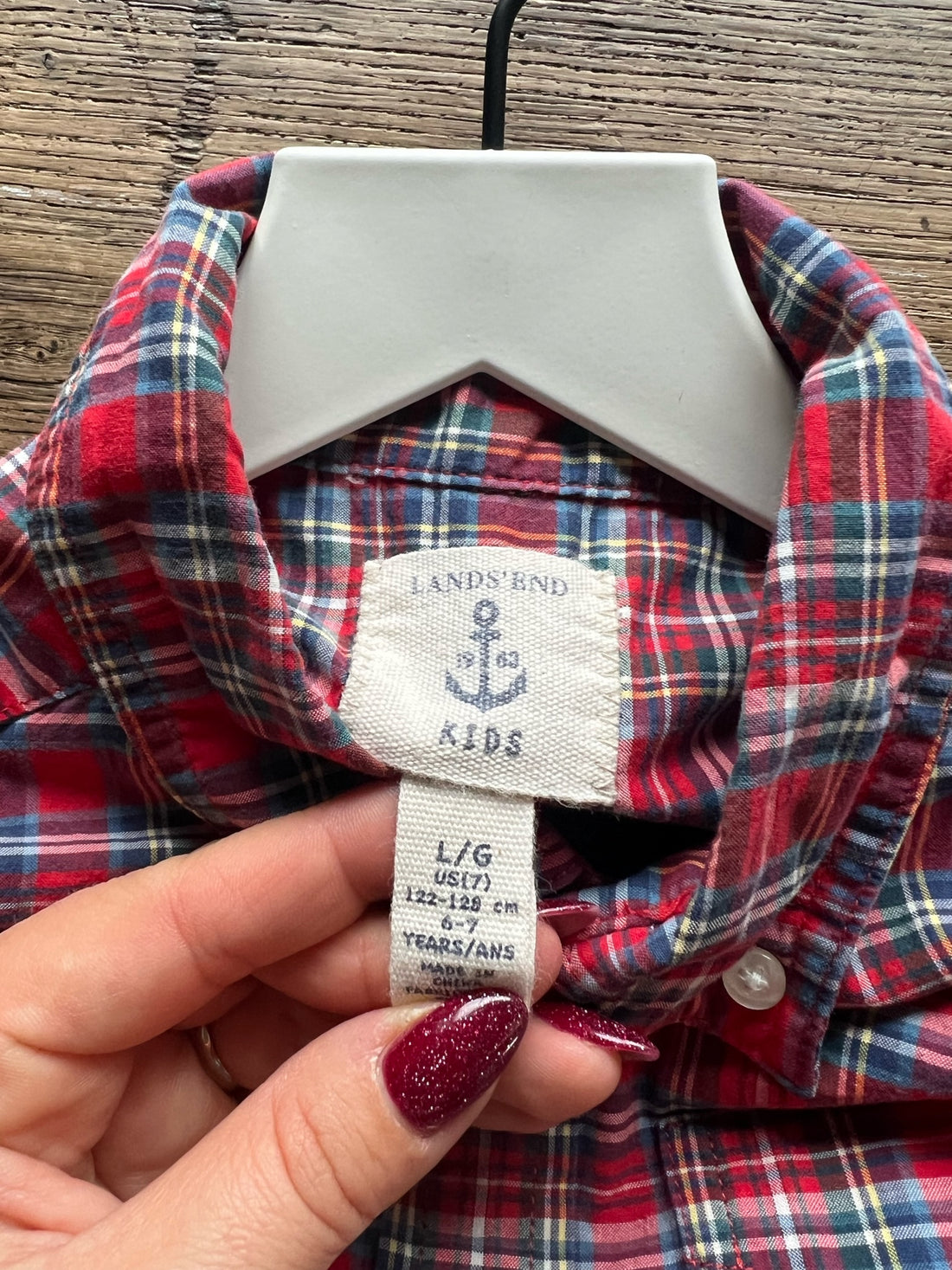 Lands End Red Plaid Button Down