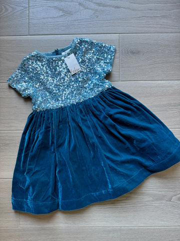 Mini Boden Blue Sequin Velour Dress - NEW