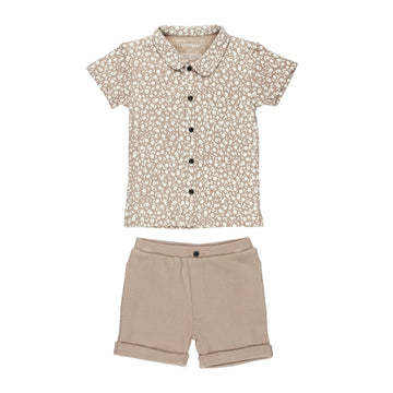 Oatmeal Ditsy Floral | Kids' Organic Shirt & Shorts Set