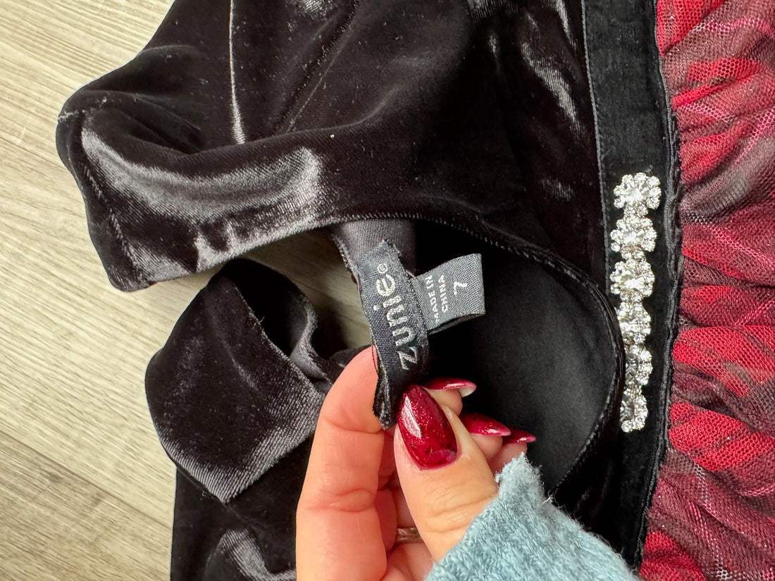 Zunie Black Velour Tulle Dress