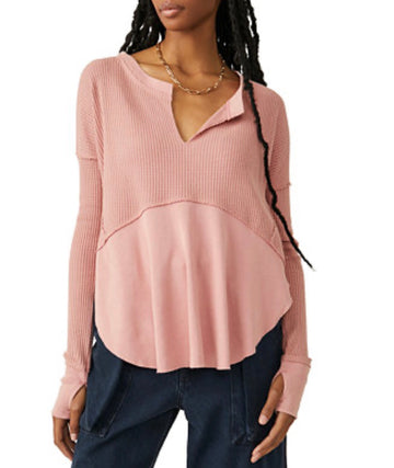 Free People Pink Waffle Knit Shirt - W