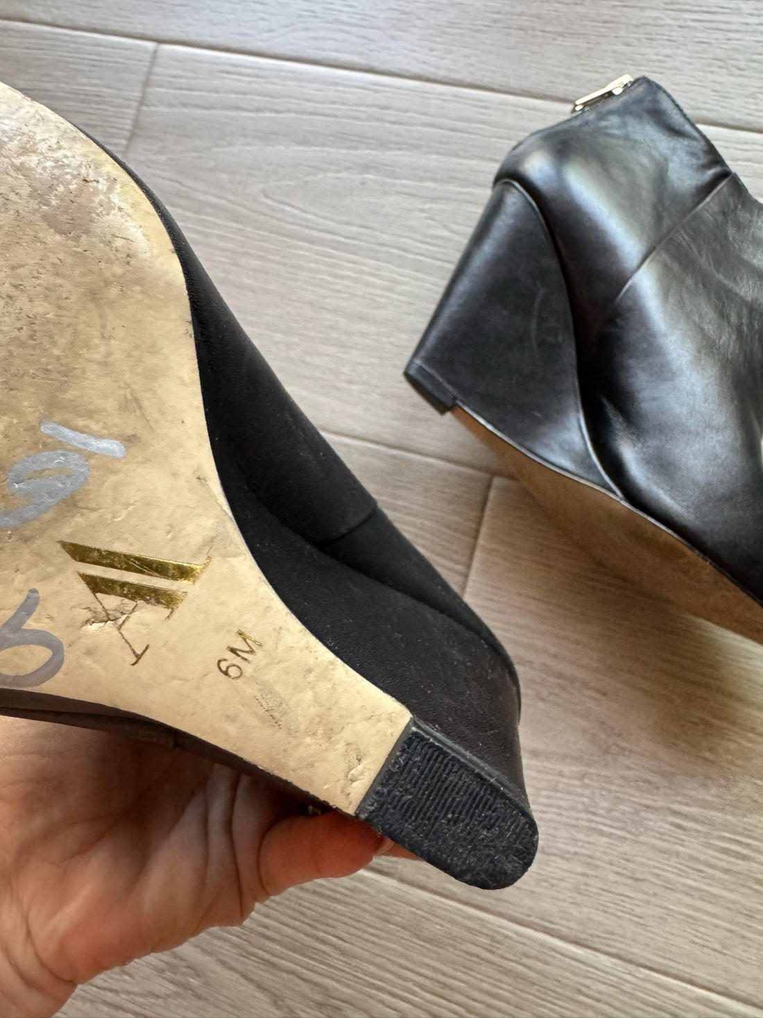 Ava & Aiden Black Leather Wedge Booties