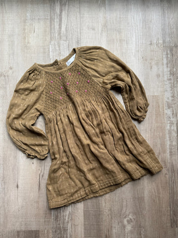 Zara Tan Smocked Dress - NEW