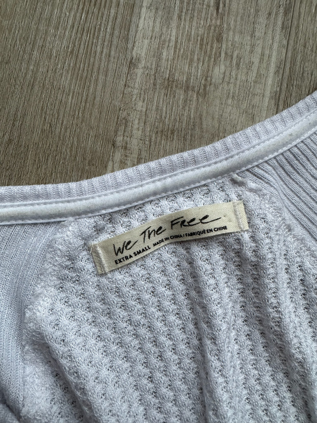 Free People White Waffle Knit V Neck Shirt