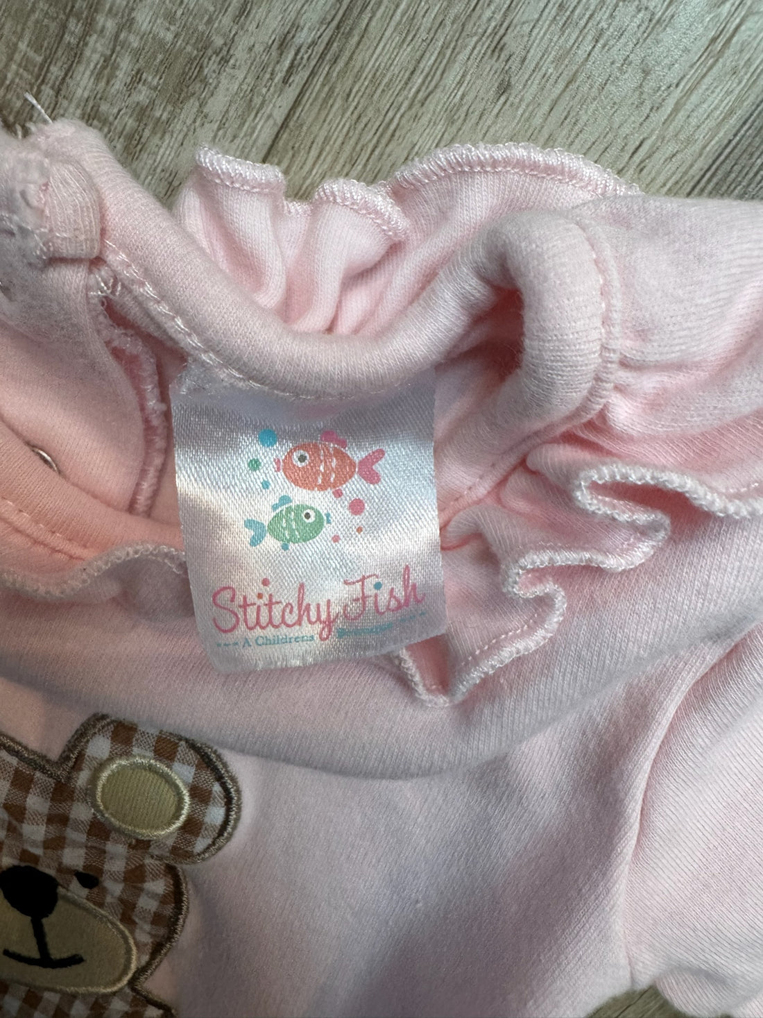 Stitchy Fish Pink Bear Romper