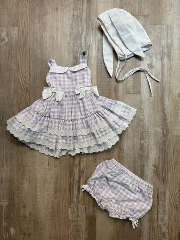 Three By The Sea Purple Gingham Dress & Bonnet