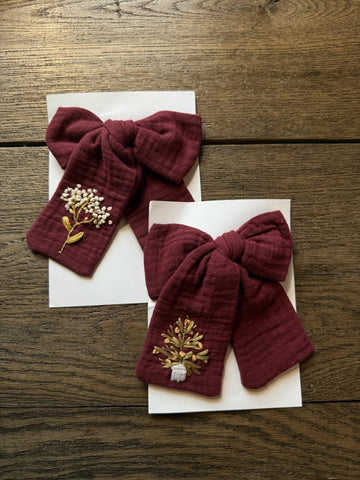 Carolina’s Handmade Embroidered Burgundy Bow